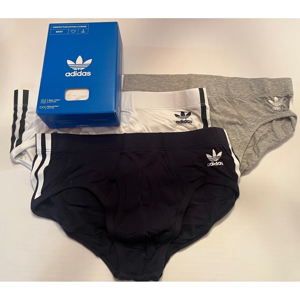 Adidas Originals Mens Comfort Flex Cotton 3-Stripes Briefs 3-Pack Medium 4A1M50